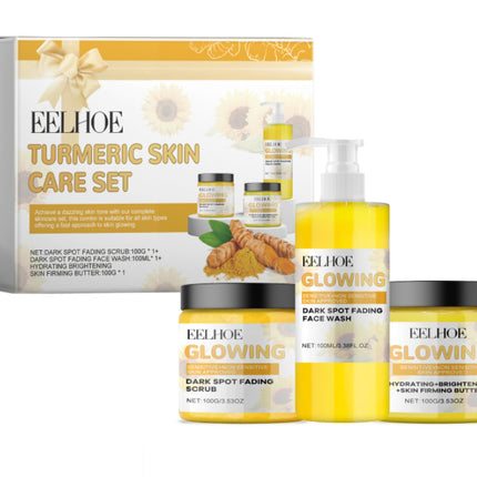 Turmeric Skincare Set – Brightening & Anti-Acne Face Care Kit | Exfoliating Scrub, Firming Cream & Ginger Facial Cleanser with Natural Ingredients